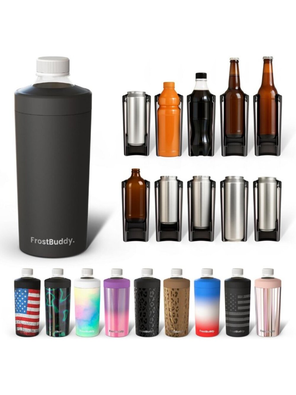 Universal Can Cooler for 12-24 oz Cans & Bottles - Insulated, Portable, Black